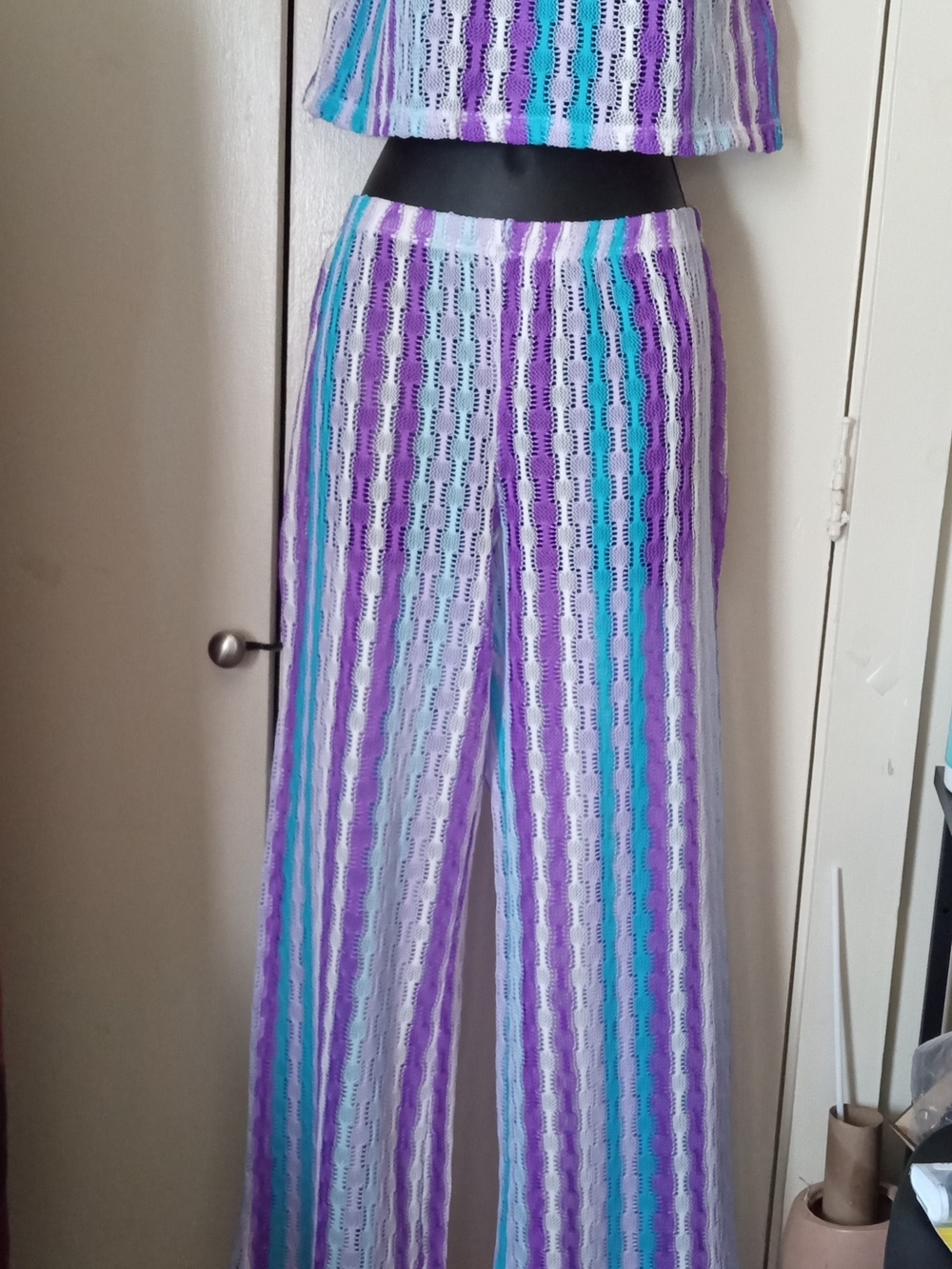 Wild Fable Purple, Teal & White Striped Crochet Two-Piece Coverup Size Small - Picture 3 of 9